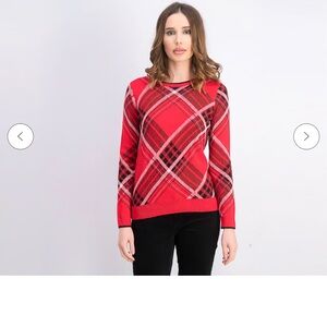 Charter Club Red Plaid Crew Neck Sweater